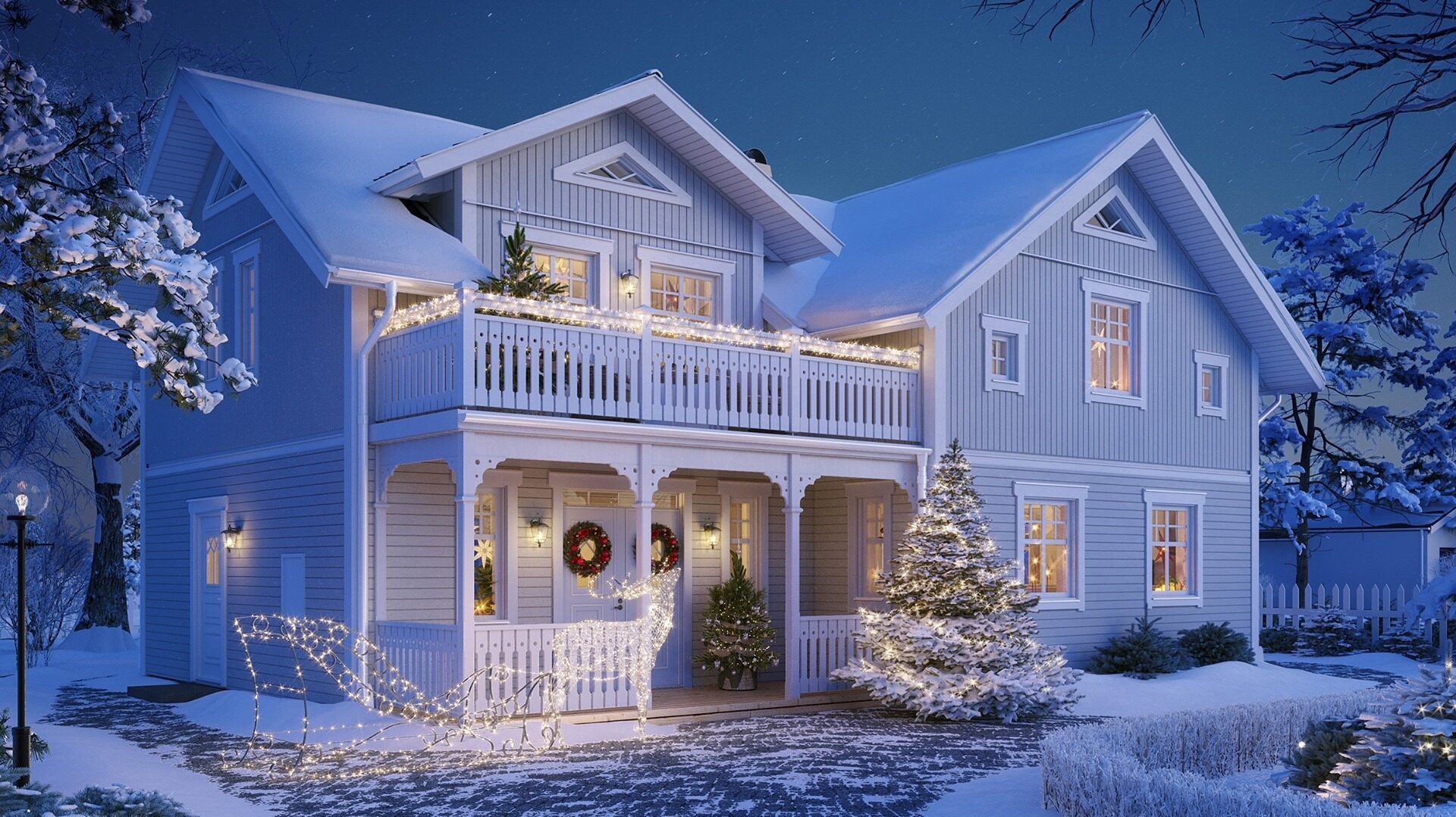 Mit Schnee bedecktes Schwedenhaus