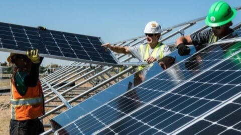 Männer verlegen Solar Panels