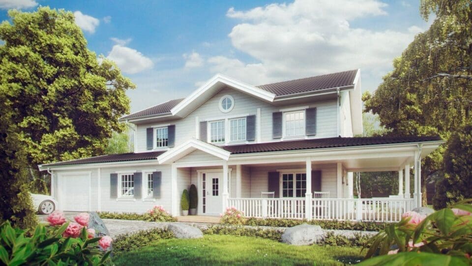 Erfahrungen Schwedenhaus: Das Modell Rosenhill lehnt sich an den New England Stil an.